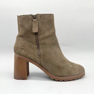 Timberland‎ Womens 10 Allington Zip Chelsea Boots Taupe Gray Suede Chunky Heels